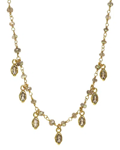 Rachel Reinhardt 14k Over Silver Labradorite Cz Droplet Necklace In Gold