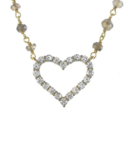 Rachel Reinhardt 14k Over Silver Labradorite Cz Heart Wrap Necklace