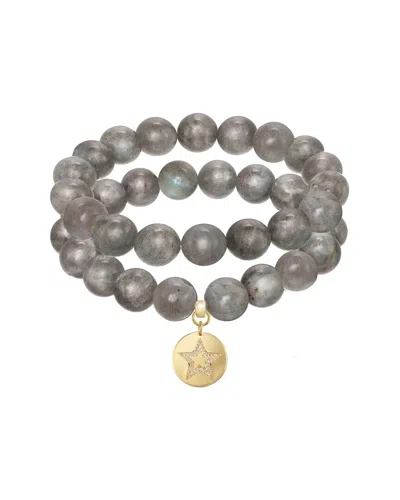 Rachel Reinhardt 14k Over Silver Labradorite Cz Star Medallion Stretch Bracelet