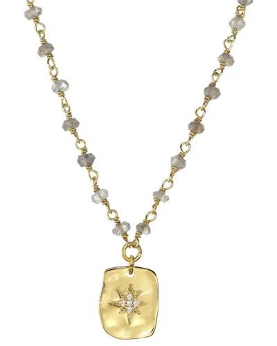 Rachel Reinhardt 14k Over Silver Labradorite Cz Wire Wrap Necklace