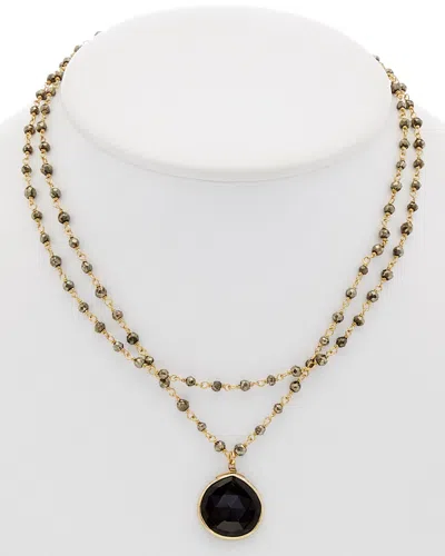RACHEL REINHARDT RACHEL REINHARDT 14K OVER SILVER ONYX & PYRITE NECKLACE