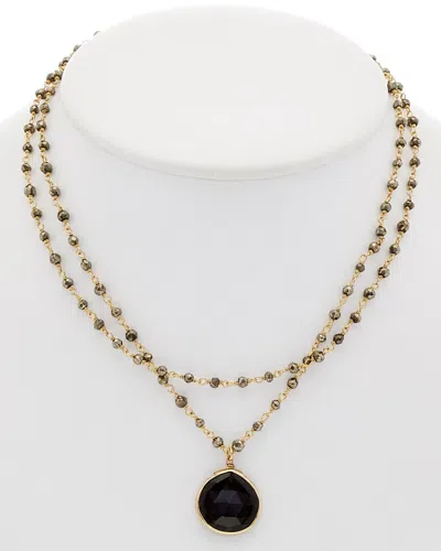 RACHEL REINHARDT RACHEL REINHARDT 14K OVER SILVER ONYX & PYRITE NECKLACE