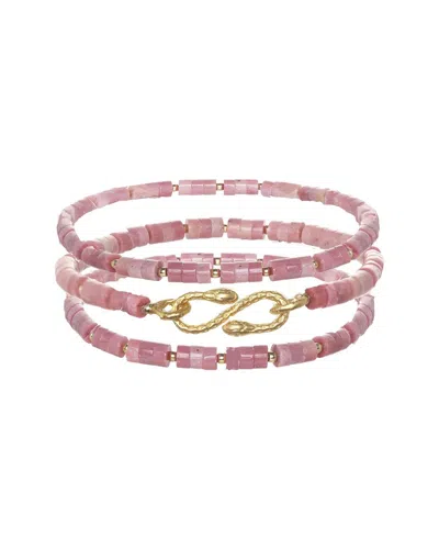 Rachel Reinhardt 14k Over Silver Rhodonite Snake Stretch Bracelet In Brown