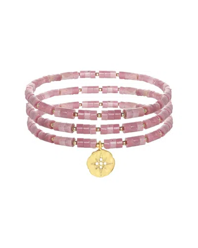 Rachel Reinhardt 14k Over Silver Rhodonite Star Stretch Bracelet In Purple