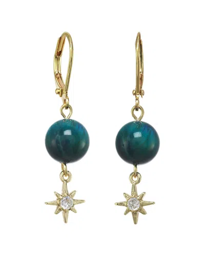 Rachel Reinhardt 14k Over Silver Tiger's Eye Cz Star Drop Earrings