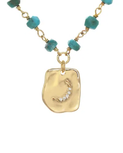 Rachel Reinhardt 14k Over Silver Turquoise Cz Moon Pendant Necklace