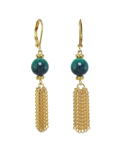 Rachel Reinhardt 14k Plated Blue Tigers Eye Fringe Earrings