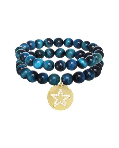 Rachel Reinhardt 14k Plated Cat's Eye Cz Medallion Star Pendant Bracelet