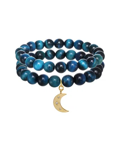 Rachel Reinhardt 14k Plated Cat's Eye Cz Moon Pendant Bracelet