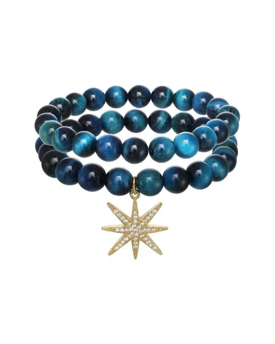 Rachel Reinhardt 14k Plated Cat's Eye Cz Star Pendant Bracelet
