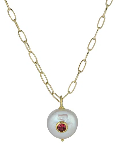 Rachel Reinhardt 14k Plated Garnet 15mm Necklace In Gold