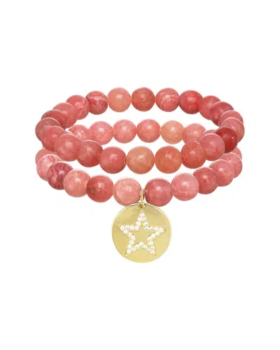 Rachel Reinhardt 14k Plated Jasper Cz Medallion Star Pendant Bracelet