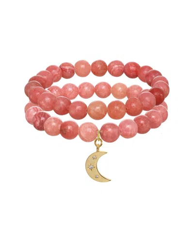 Rachel Reinhardt 14k Plated Jasper Cz Moon Pendant Bracelet
