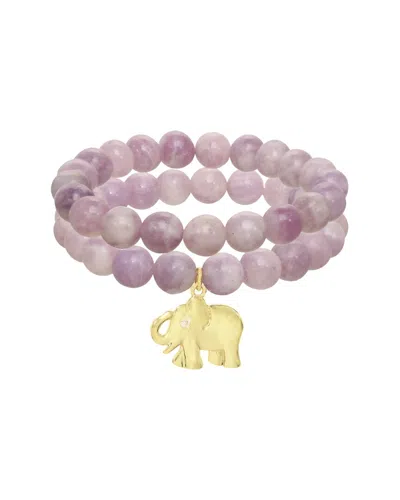 Rachel Reinhardt 18k Filled Amethyst Elephant Charm Bracelet In Pink