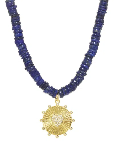 Rachel Reinhardt 18k Filled Blue Lapis Cz Heart Pendant Necklace