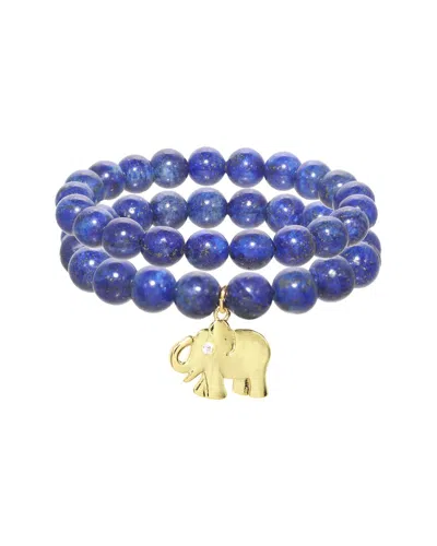 Rachel Reinhardt 18k Filled Blue Lapis Elephant Pendant Bracelet