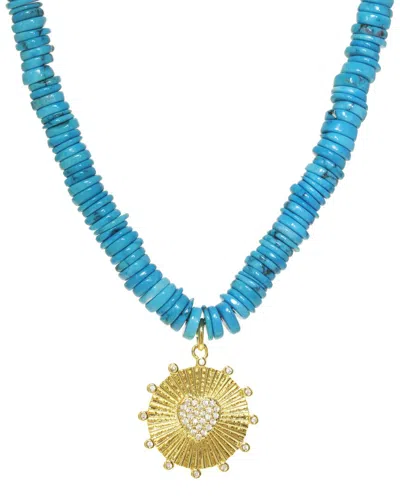 Rachel Reinhardt 18k Filled Turquoise Cz Heart Pendant Necklace In Blue