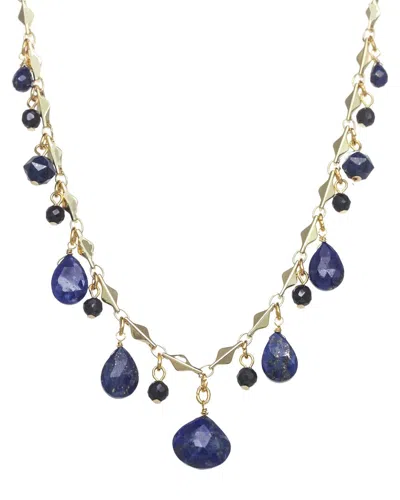 Rachel Reinhardt Blue Lapis Droplet Necklace In Metallic