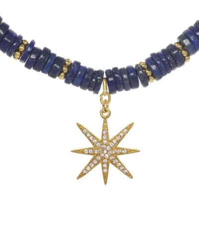 Rachel Reinhardt Coastal Blues 14k Over Silver Blue Lapis Cz Star Pendant Necklace