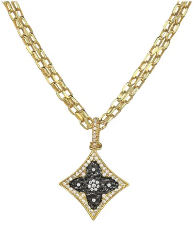 Rachel Reinhardt Fire And Ice 14k Over Silver Cz Quatrefoil Flower Necklace