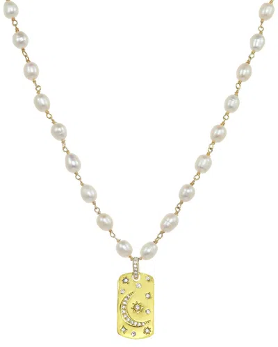 Rachel Reinhardt Gold Over Silver 6-7mm Pearl Cz Freshwater Celestial Necklace