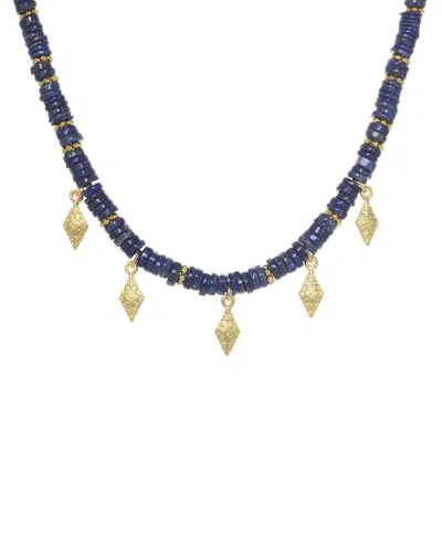 Rachel Reinhardt Layla Collection 24k Plated Blue Lapis Filigree Drop Necklace
