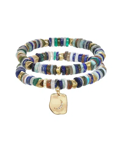 Rachel Reinhardt Mixed Medley 14k Over Silver Gemstone Cz Heishi Beaded Bracelet