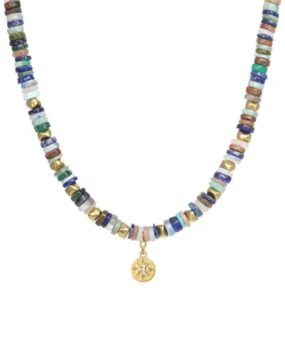 Rachel Reinhardt Mixed Medley 14k Over Silver Gemstone Cz Heishi Beaded Petite Star Necklace