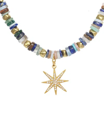 Rachel Reinhardt Mixed Medley 14k Over Silver Gemstone Cz Heishi Beaded Star Necklace