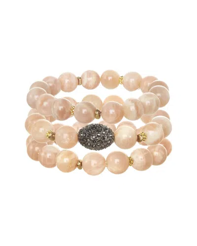 Rachel Reinhardt Peach Moonstone Crystal Fireball Stretch Bracelet In Brown