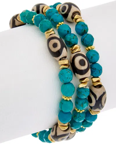 Rachel Reinhardt Set Of 3 14k Plated Gemstone Stretch Bracelet