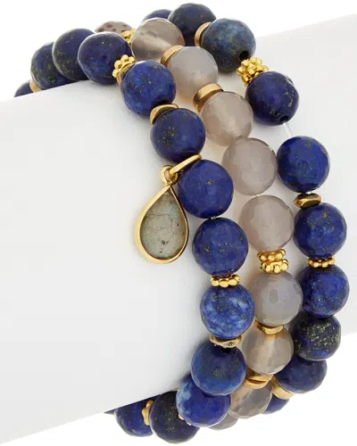 RACHEL REINHARDT RACHEL REINHARDT SET OF 3 14K PLATED GEMSTONE STRETCH BRACELETS