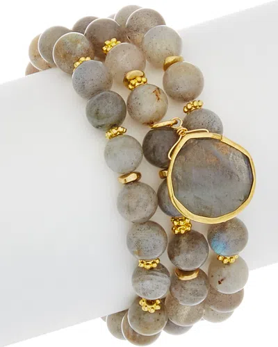 Rachel Reinhardt Set Of Three 14k Over Silver Labradorite Bracelets