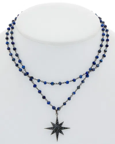Rachel Reinhardt Silver & Plated Black Spinel & Blue Lapis Star Necklace