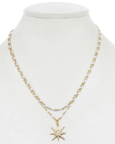Rachel Reinhardt Star 14k Over Silver 3mm Pearl & Cz Necklace