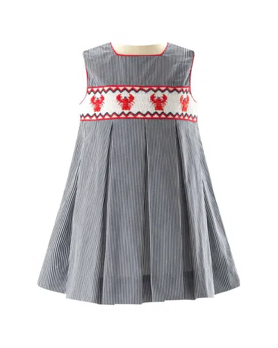 Rachel Riley 2pc Stripe Lobster Smocked Dress & Bloomer In Blue