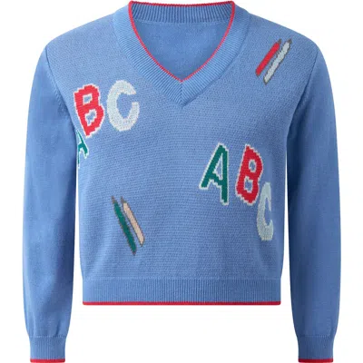 Rachel Riley Kids'  Abc V-neck Sweater In Blue