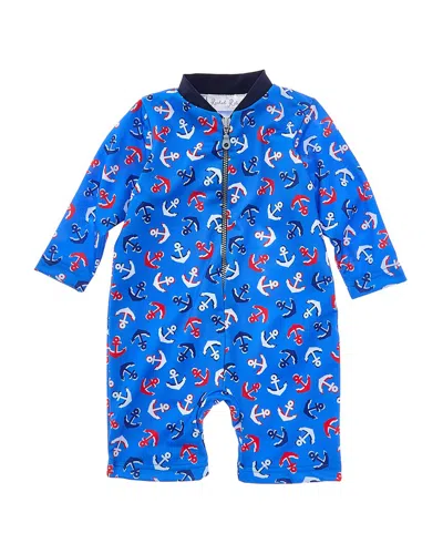 Rachel Riley Kids' Anchor Zip-up Rash Guard In Blue