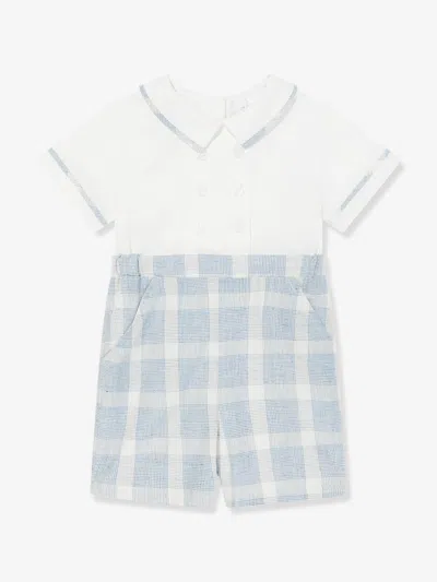 Rachel Riley Babies' Checkered Two-tone Romper In Blue
