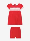 Rachel Riley Baby Girls Classic Smocked Dress And Bloomers In Red