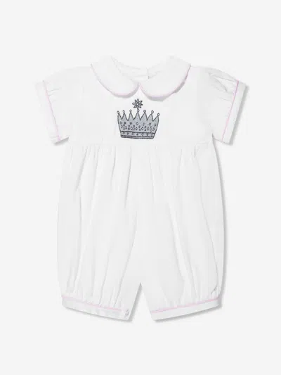 Rachel Riley Babies' Crown-embroidered Cotton Romper In White