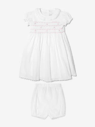 Rachel Riley Baby Girls Swiss Dot Smocked Dress And Bloomers In Ivory