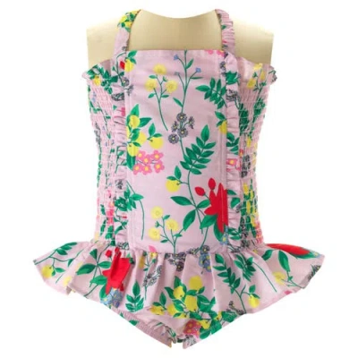 Rachel Riley Kids' Girl's Botanical Floral Ruched One-piece Swimsuit In Pink