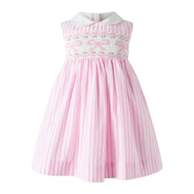 Rachel Riley Babies'  Bow Smocked Striped Dress And Bloomers In Pink