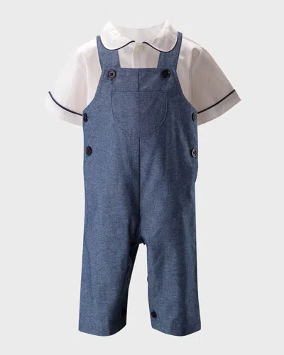 Rachel Riley Babies' Boy's Chambray Dungarees And Shirt Set In Navy