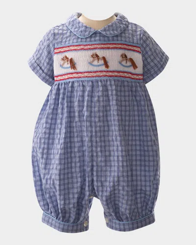 RACHEL RILEY BOY'S CHECK-PRINT ROCKING HORSE SMOCKED PLAYSUIT