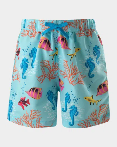 Rachel Riley Kids' Boy's Coral Reef Swim Trunks In Navy