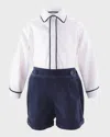 Rachel Riley Boy's Corduroy Shorts & Shirt Set In Navy