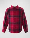Rachel Riley Boy's Flannel Tartan Festive Button Down Shirt In Red