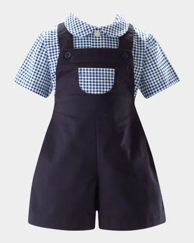 Rachel Riley Kids' Boy's Gingham-print Shirt & Dungaree Set